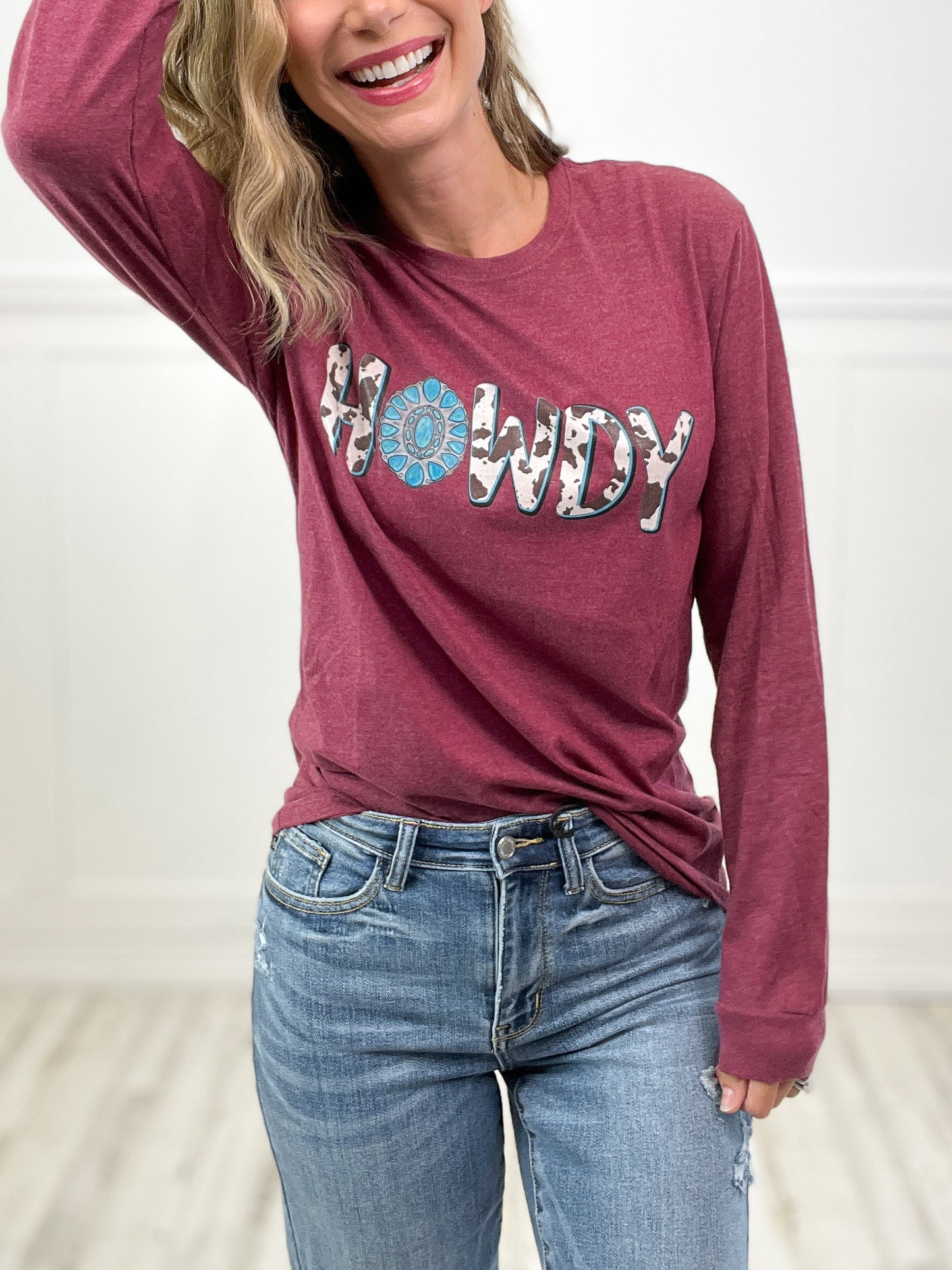 Turquoise Howdy Fall Long Sleeve Graphic Tee