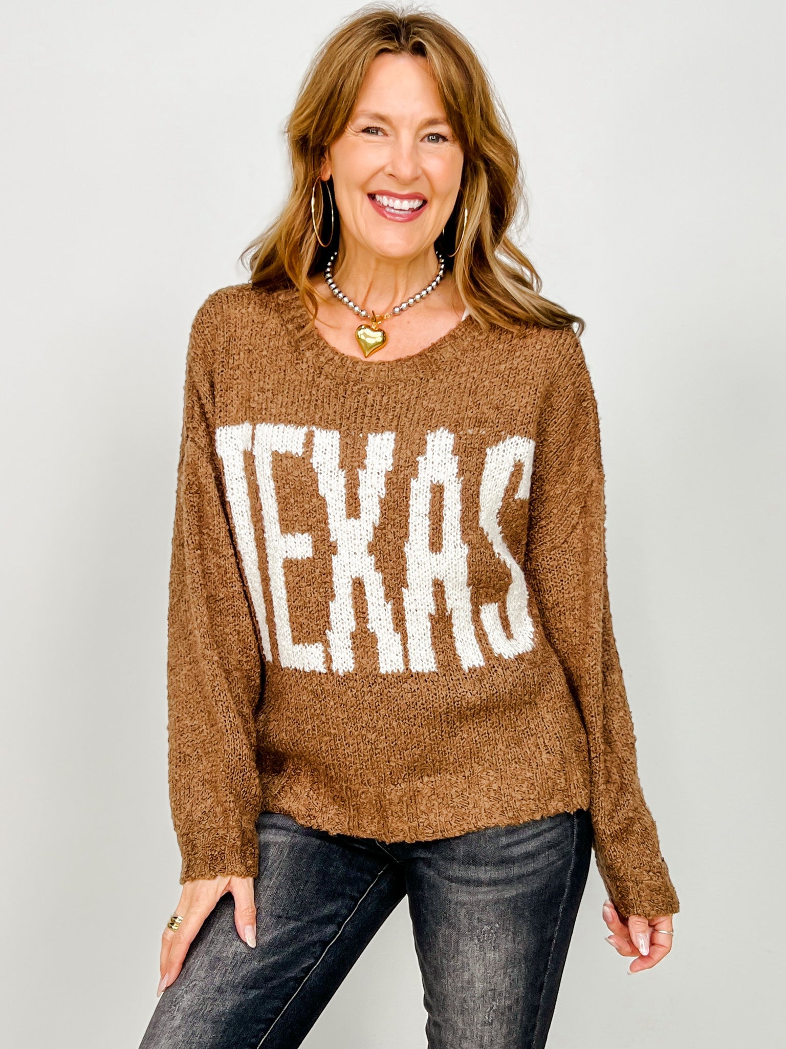 Texas Chunky Knit Long Sleeve Pullover Sweater
