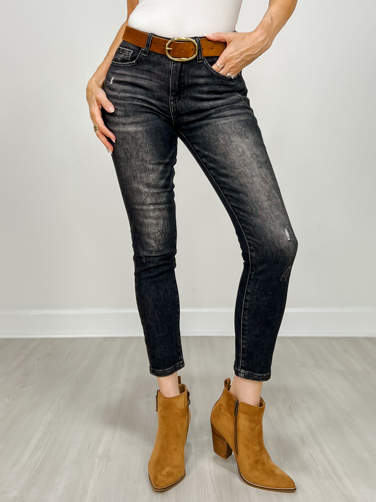 Risen SHADOW Mid Rise Ankle Skinny Jeans