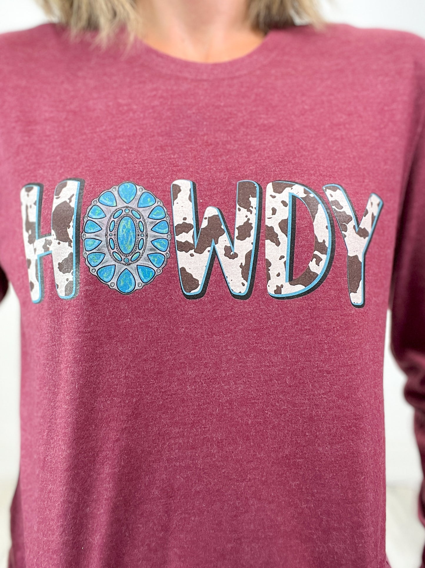 Turquoise Howdy Fall Long Sleeve Graphic Tee