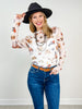 Western Elements Print Semi Sheer Mesh Top