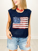 Sleeveless Knit Top with Sequin American Flag