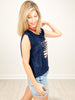 Sleeveless Knit Top with Sequin American Flag