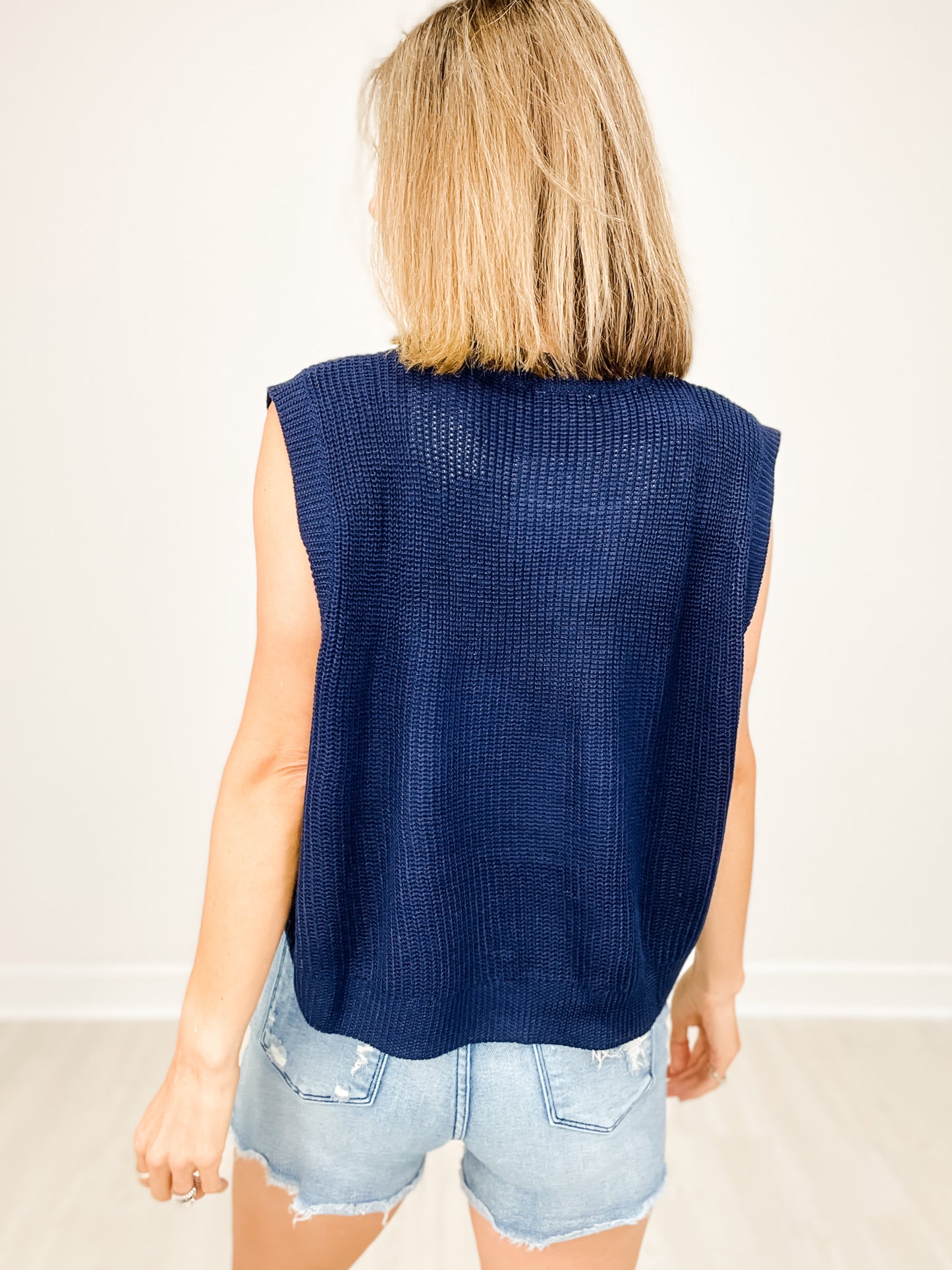 Sleeveless Knit Top with Sequin American Flag