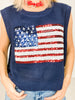 Sleeveless Knit Top with Sequin American Flag