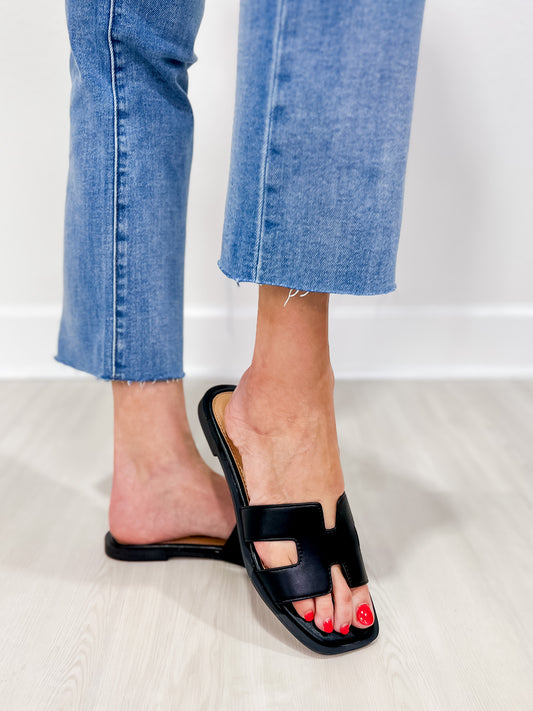 H-Cut Slip On Sandals in Black