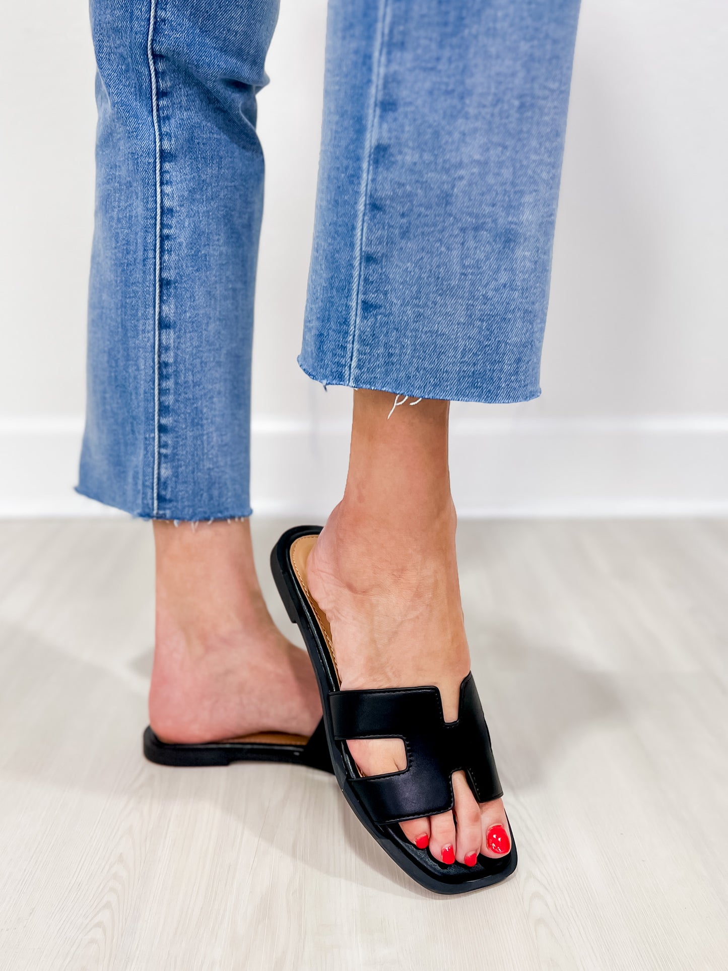 H-Cut Slip On Sandals in Black