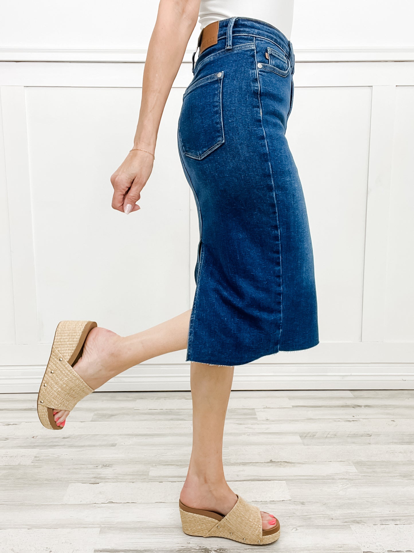 Judy Blue Hi-Rise Back Slit Hem Mid Length Skirt