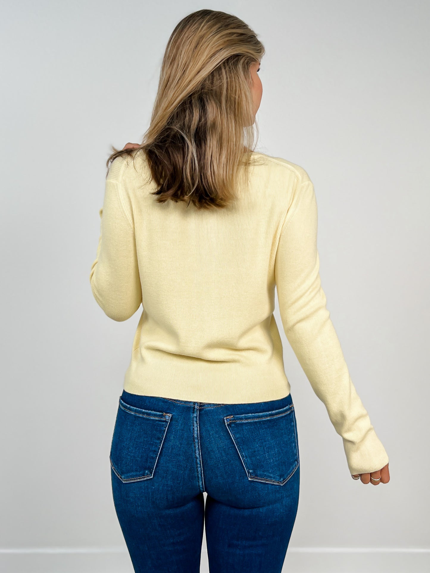 Long Sleeve Button Front Ribbed Crewneck Cardigan