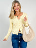 Long Sleeve Button Front Ribbed Crewneck Cardigan