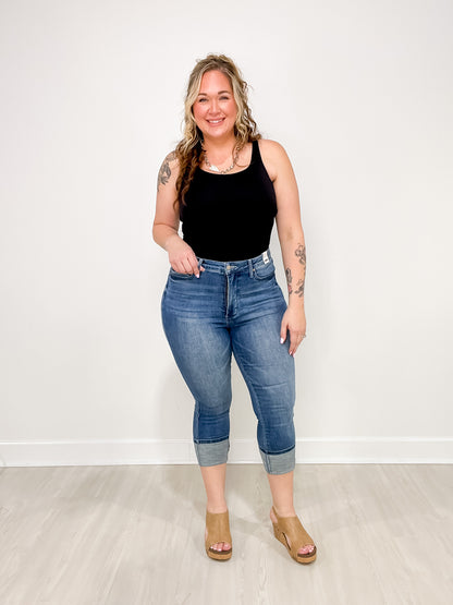 Judy Blue FRANKIE High Waist Tummy Control Cuff Capri Jeans