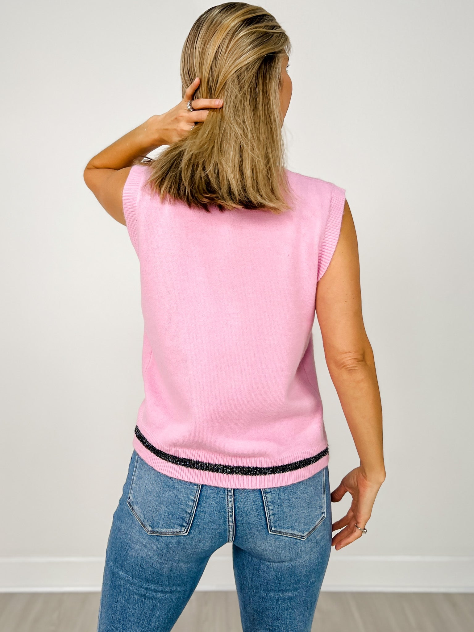 Pink Sweater Vest with Glitter Candy Corn