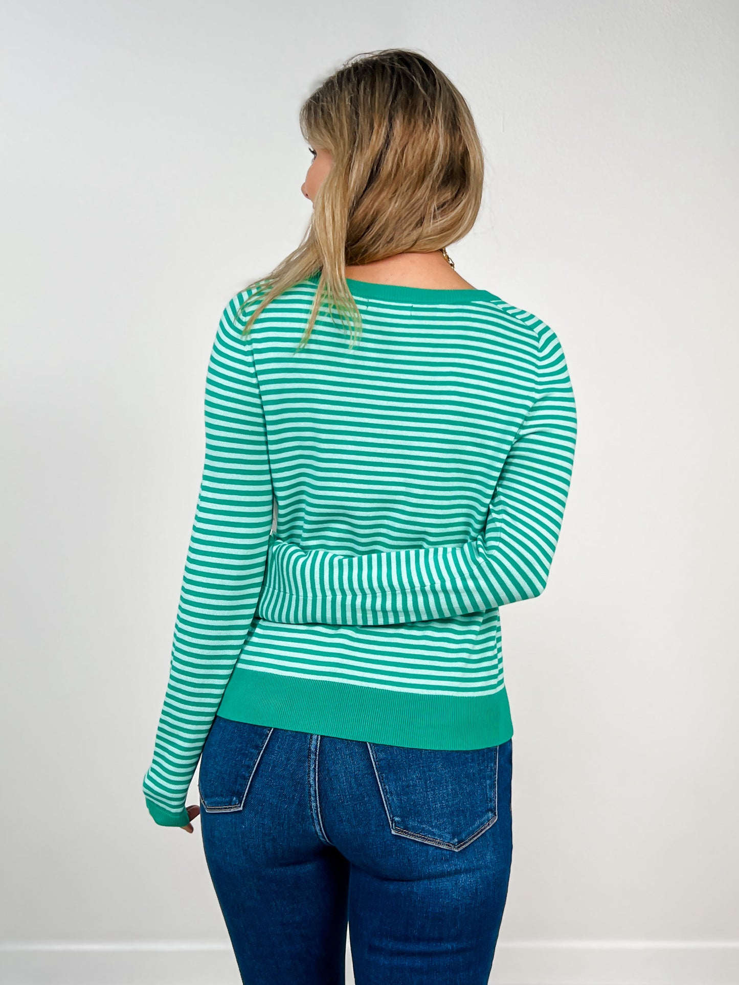 Raglan Sleeve Pin Stripe Crewneck Sweater