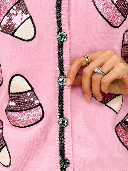 Pink Sweater Vest with Glitter Candy Corn