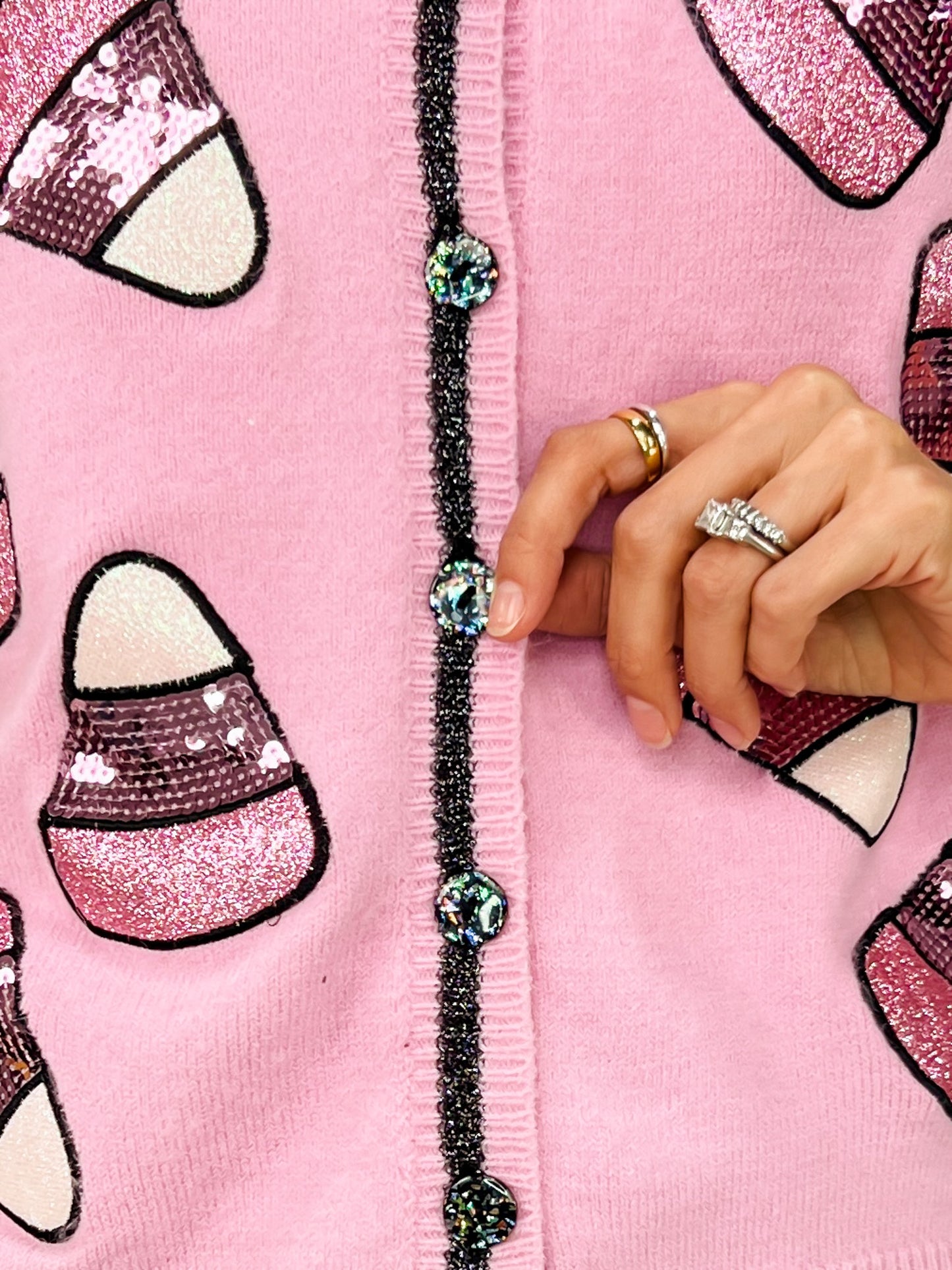 Pink Sweater Vest with Glitter Candy Corn