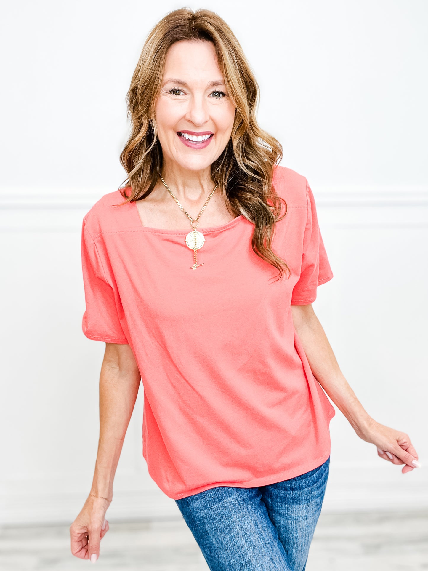 Casual Square Neck Short Sleeve Top