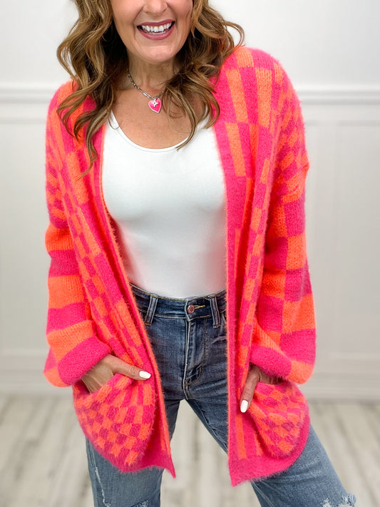 Checkerboard Loose Fit Knit Cardigan