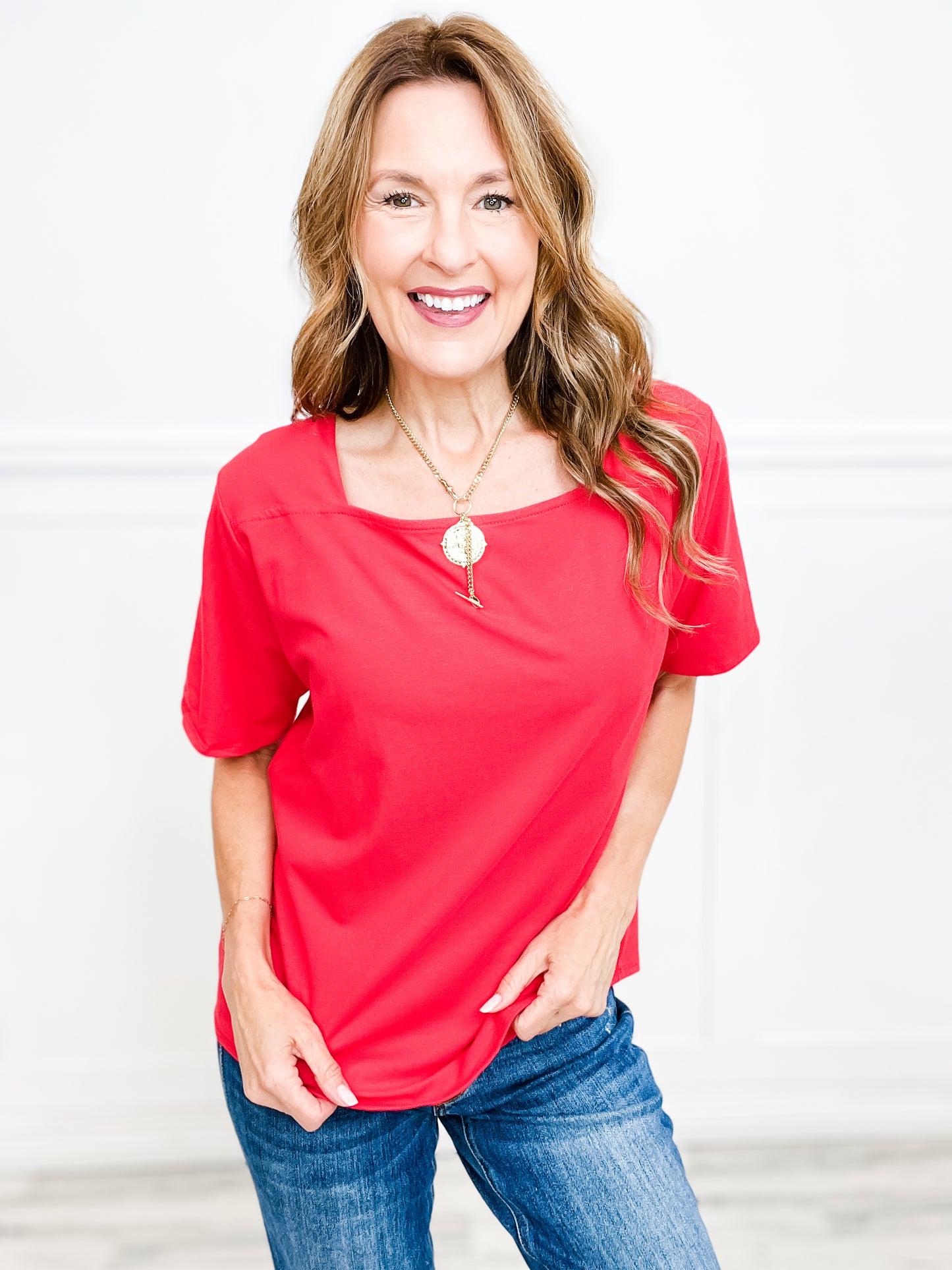 Casual Square Neck Short Sleeve Top