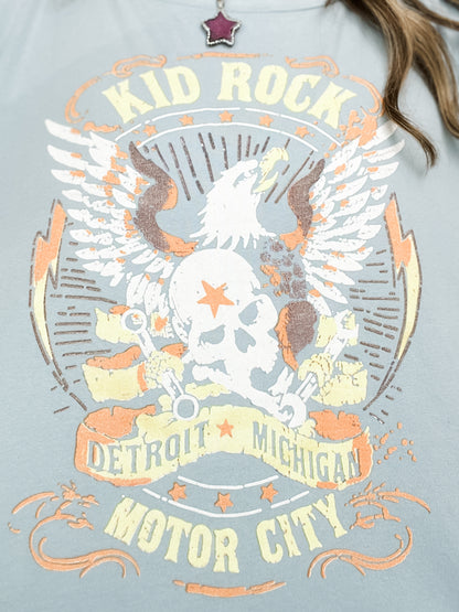 Kid Rock Print Stitched Poncho Sleeve Top