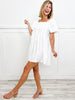 Puff Sleeve Square Neckline Pleated Mini Dress