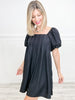 Puff Sleeve Square Neckline Pleated Mini Dress