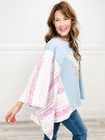 Kid Rock Print Stitched Poncho Sleeve Top