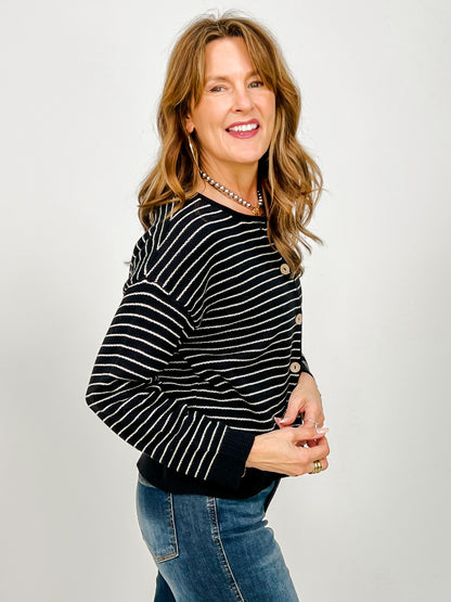 Stripe Button Down Raw Edge Knit Cardigan