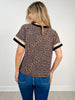 Leopard Print Short Sleeve Top with Contrast Neckline