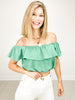 Off Shoulder Ruffle Elastic Hem Crop Top
