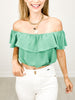 Off Shoulder Ruffle Elastic Hem Crop Top