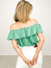 Off Shoulder Ruffle Elastic Hem Crop Top