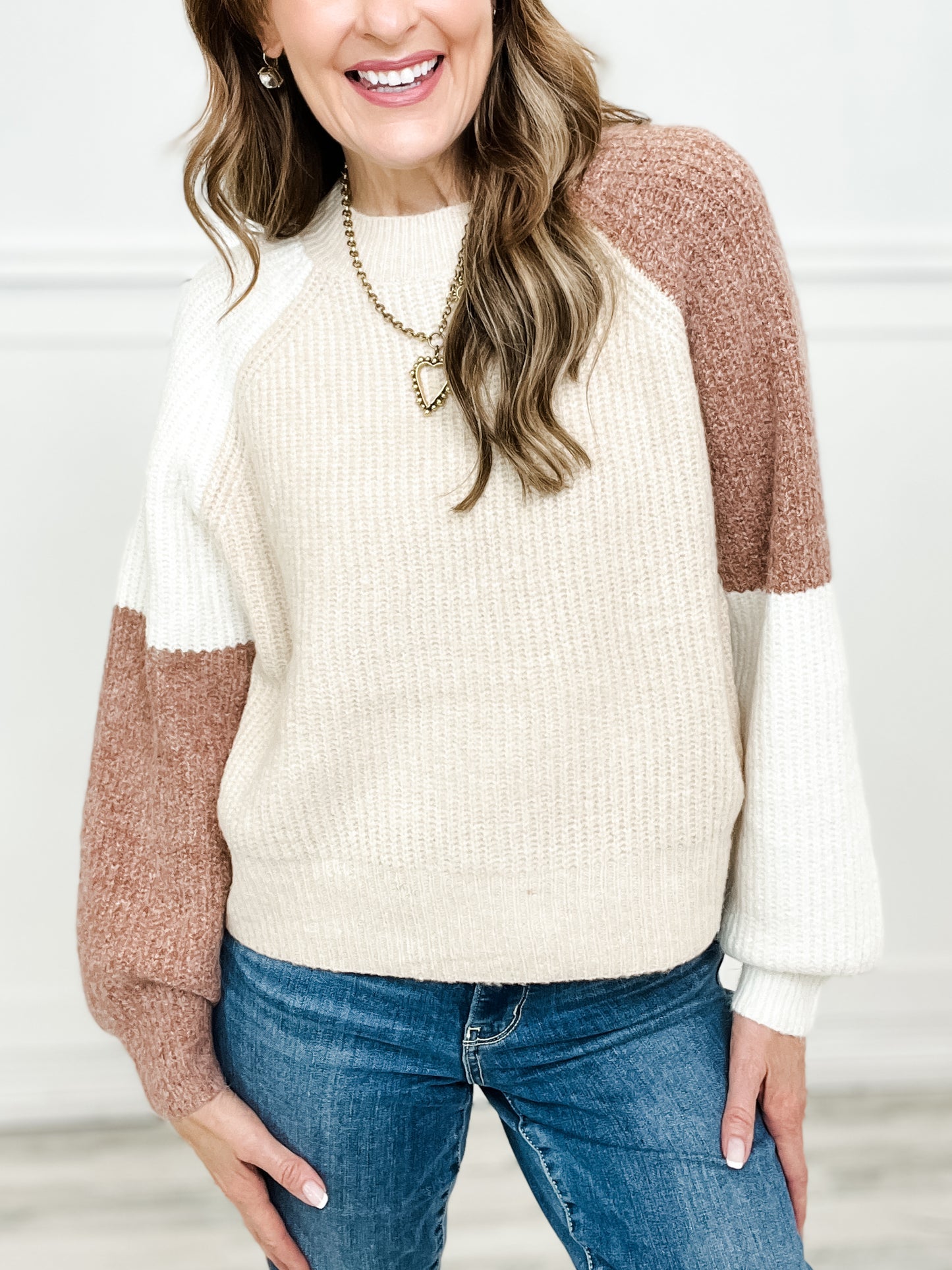 Color Block Pullover Long Sleeve Raglan Sweater