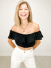 Off Shoulder Ruffle Elastic Hem Crop Top
