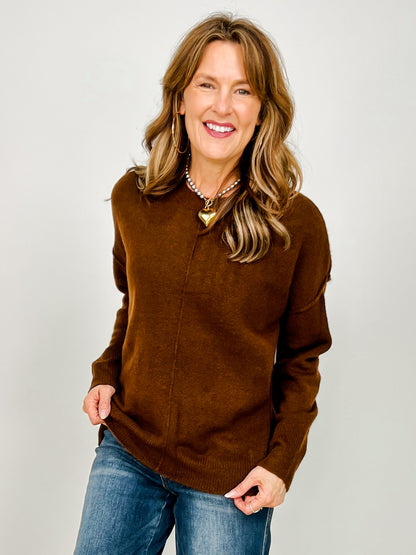 Solid Crewneck Front Seam Knit Sweater -GROUP B