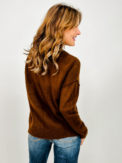 Solid Crewneck Front Seam Knit Sweater -GROUP B