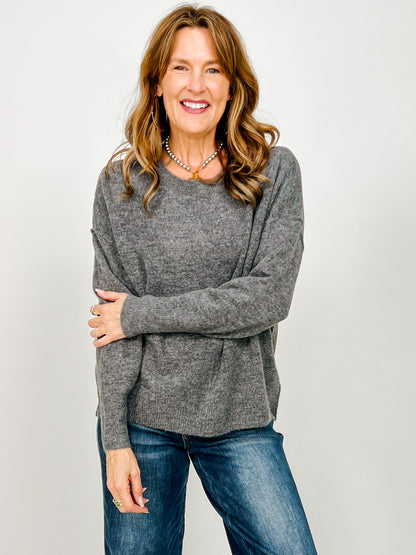 Solid Crewneck Front Seam Knit Sweater -GROUP B