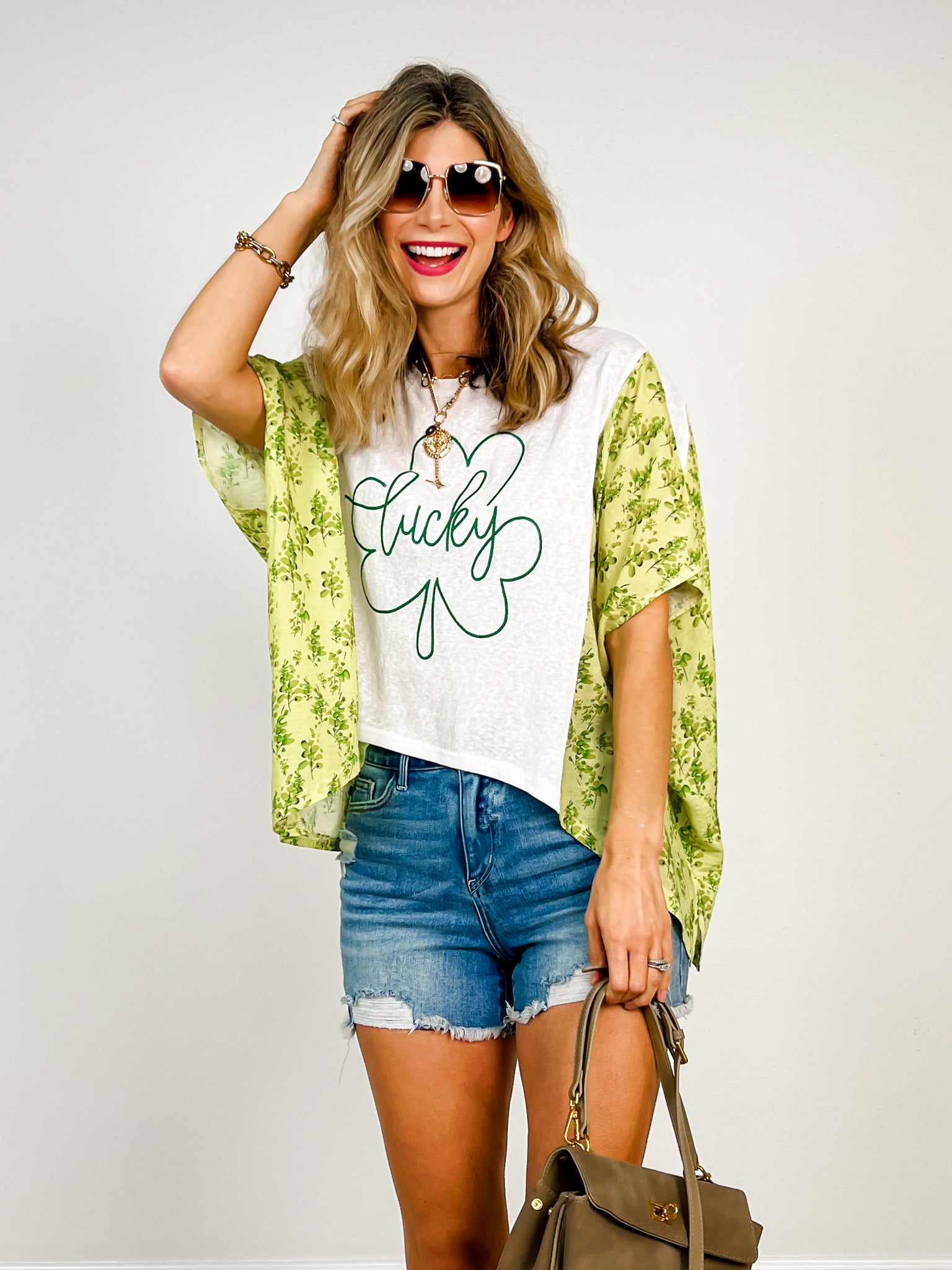 Lucky Clover Cord Embellished Pancho Style Top