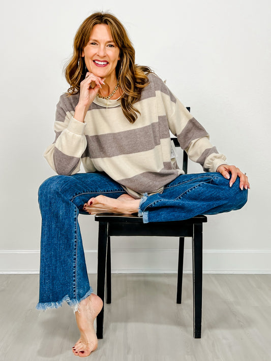 Washed Stripe Long Sleeve Knit Top