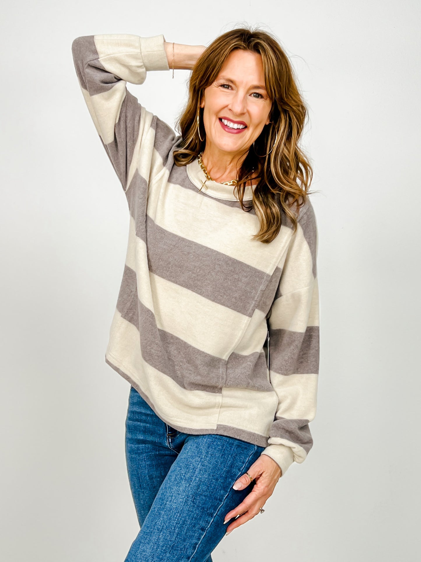 Washed Stripe Long Sleeve Knit Top