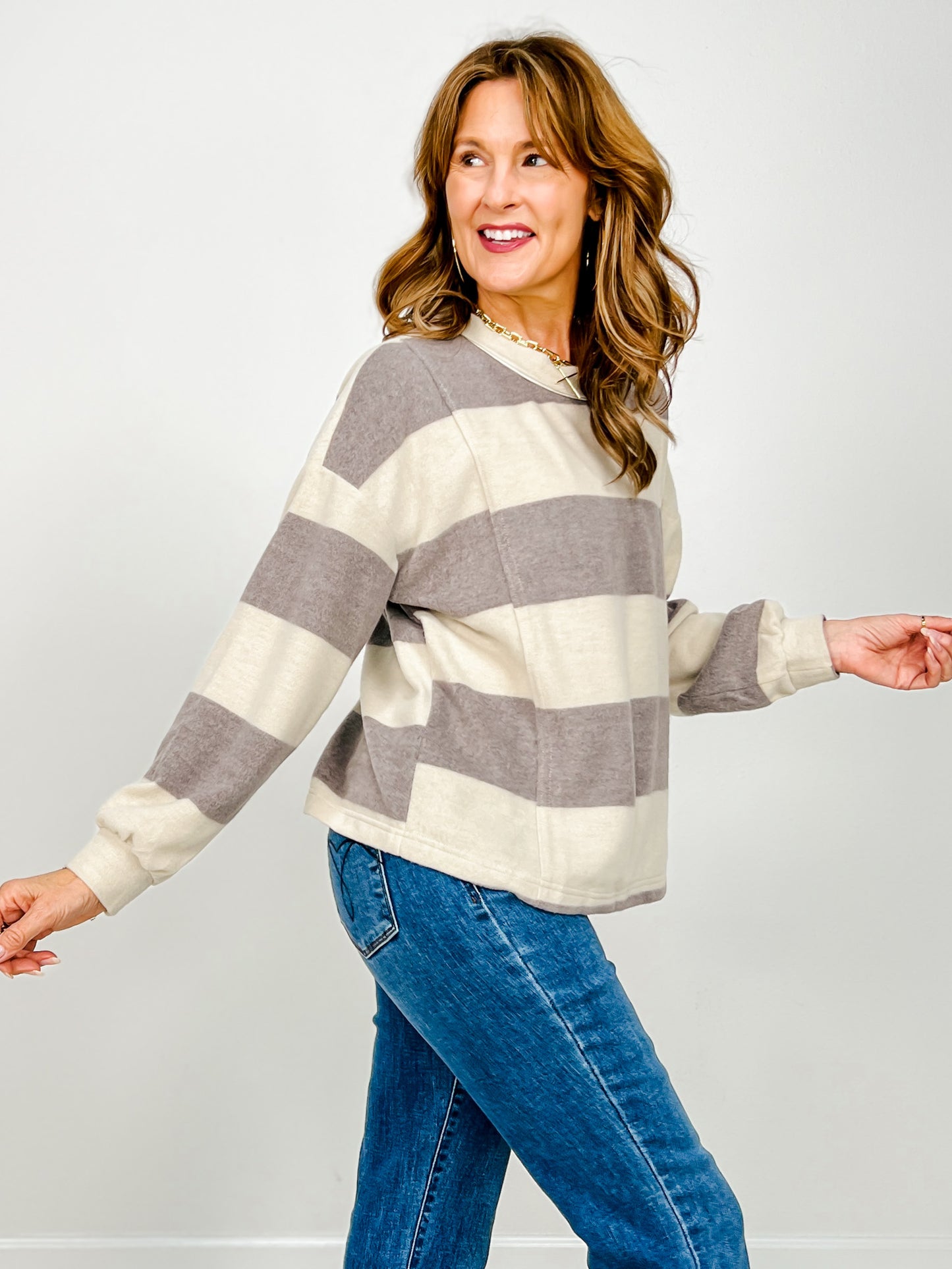 Washed Stripe Long Sleeve Knit Top