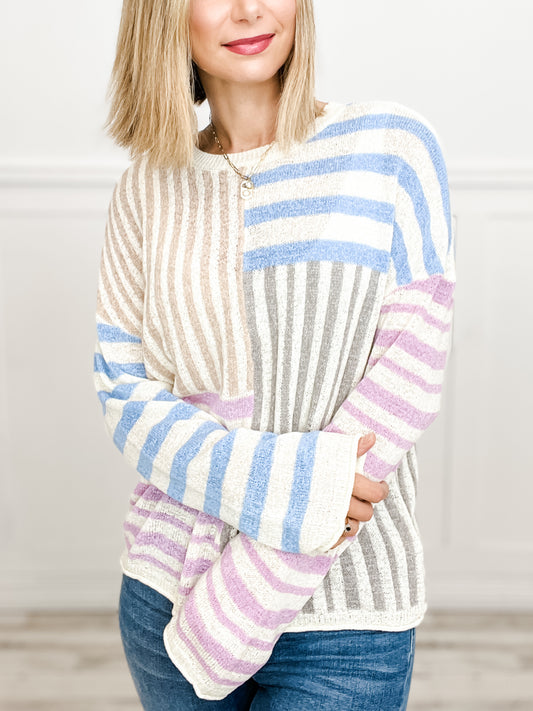 Oversized  Multi Color Stripe Sweater Top