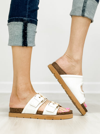 Corkys Conceited Double Buckle Slide Sandals in WHITE