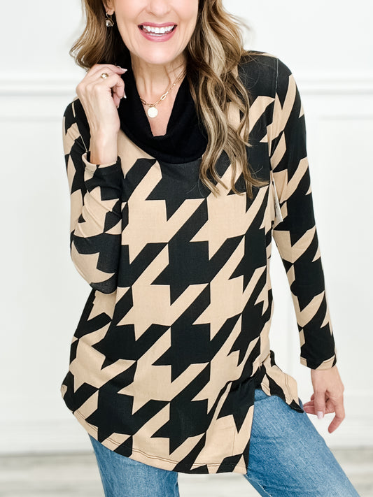 Long Sleeve Cowl Neck Printed Sweater