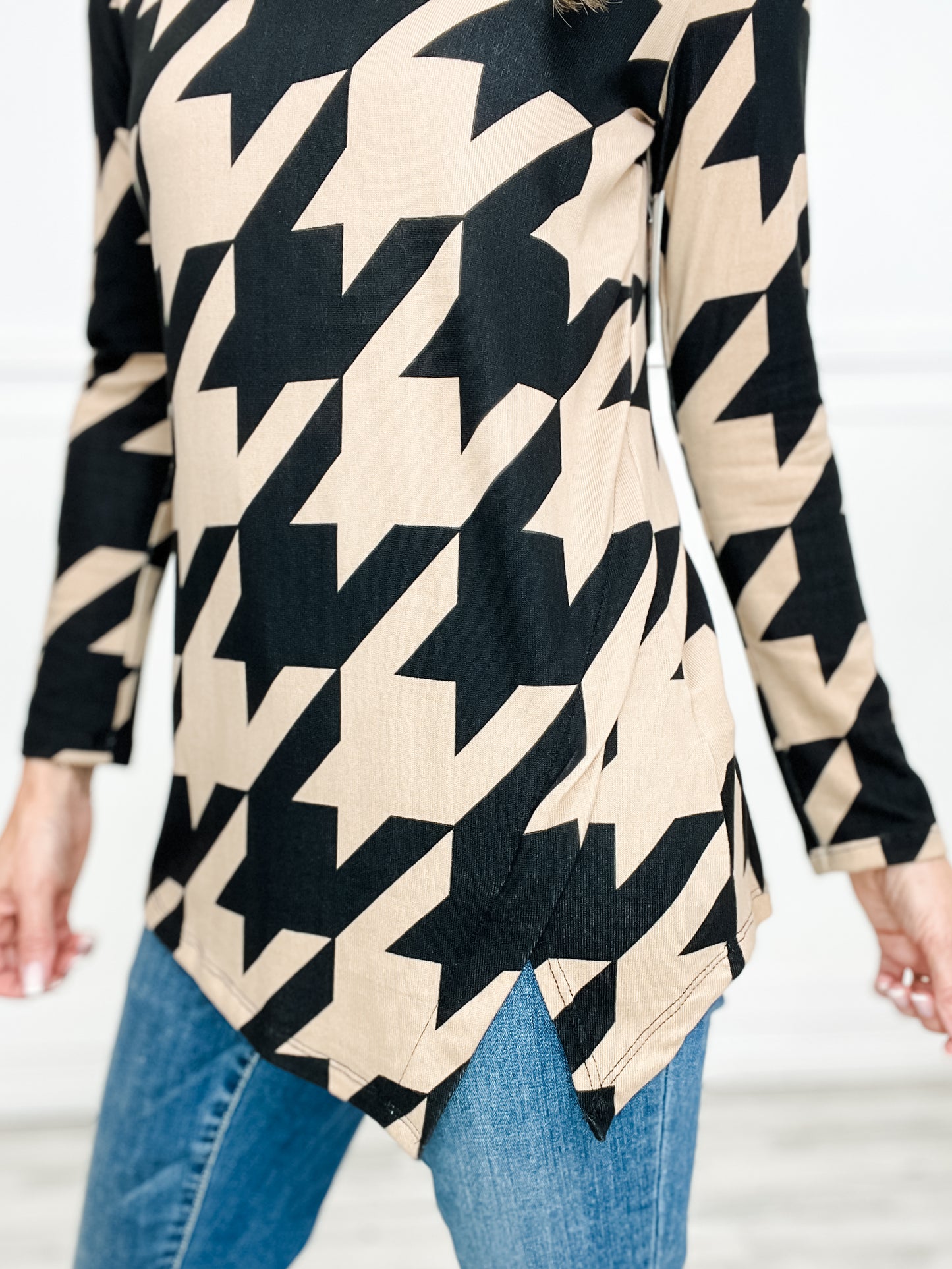 Long Sleeve Cowl Neck Printed Sweater