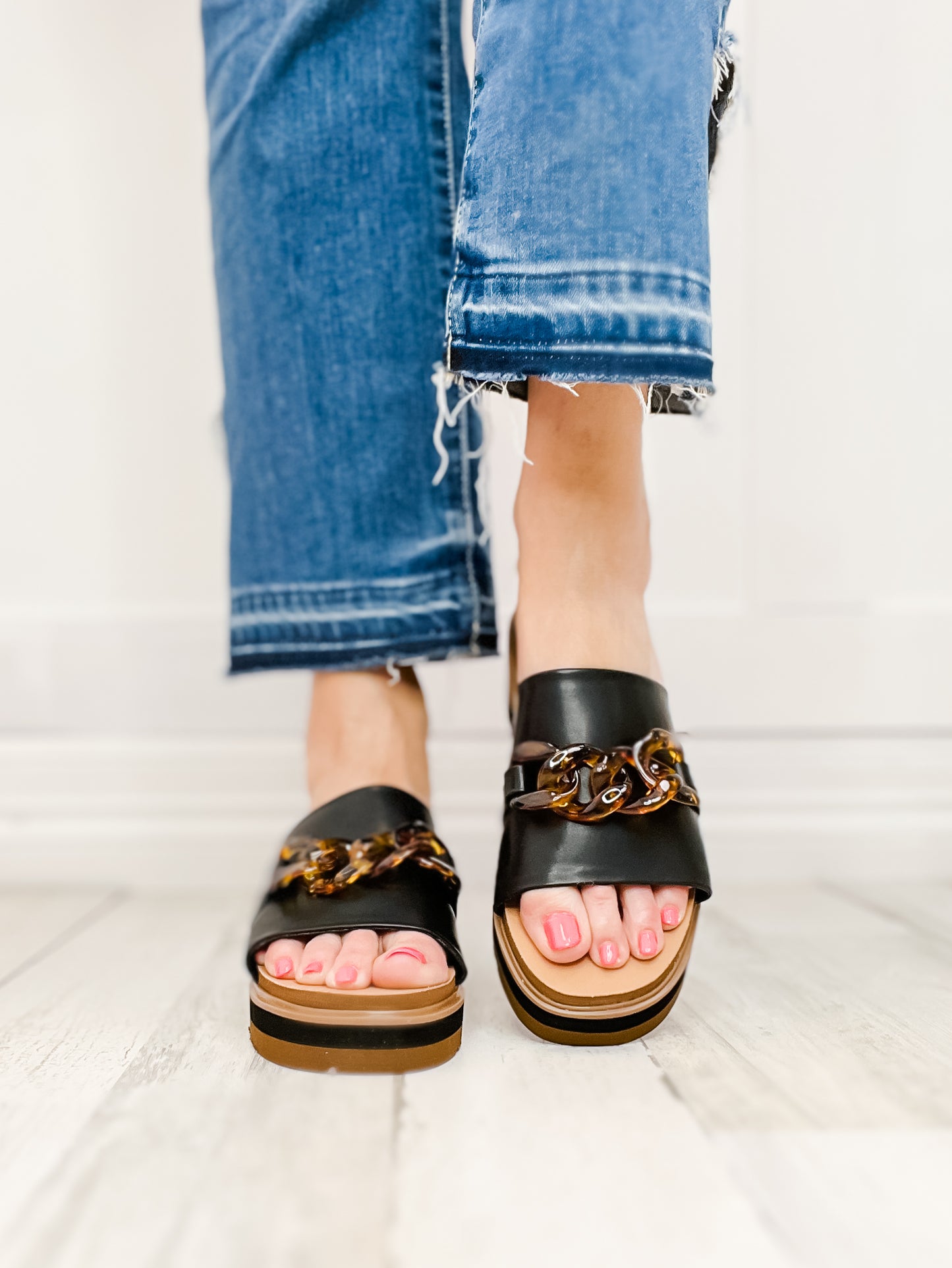 Yellowbox Alora Wedge Slide Sandals in Black