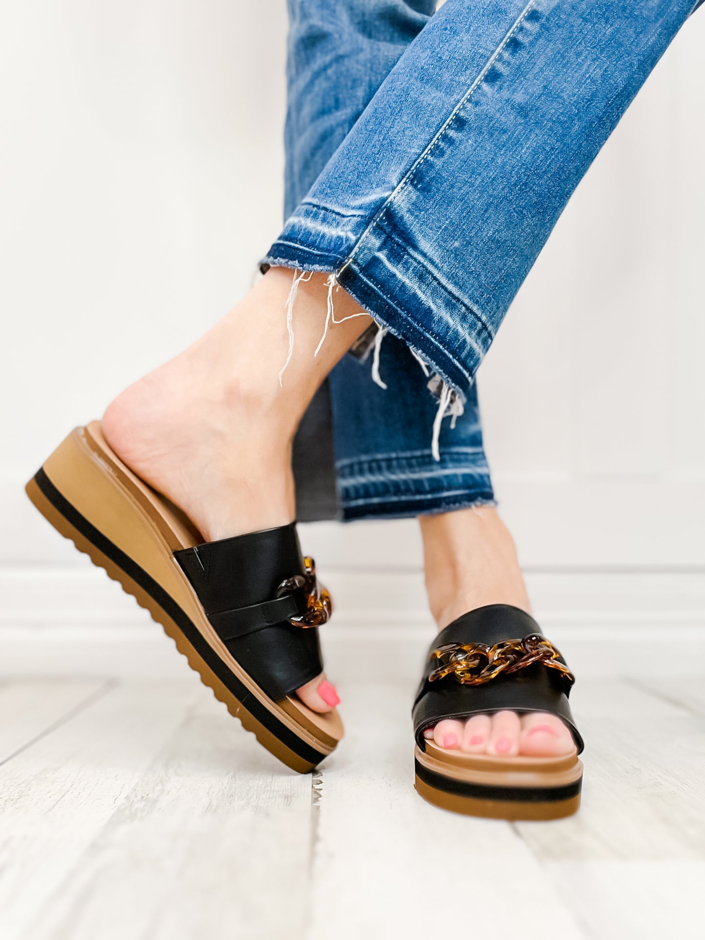 Yellowbox Alora Wedge Slide Sandals in Black