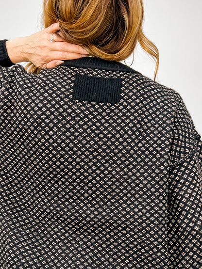 Mini Jacquard Crew Neck Long Sleeve Knit Sweater