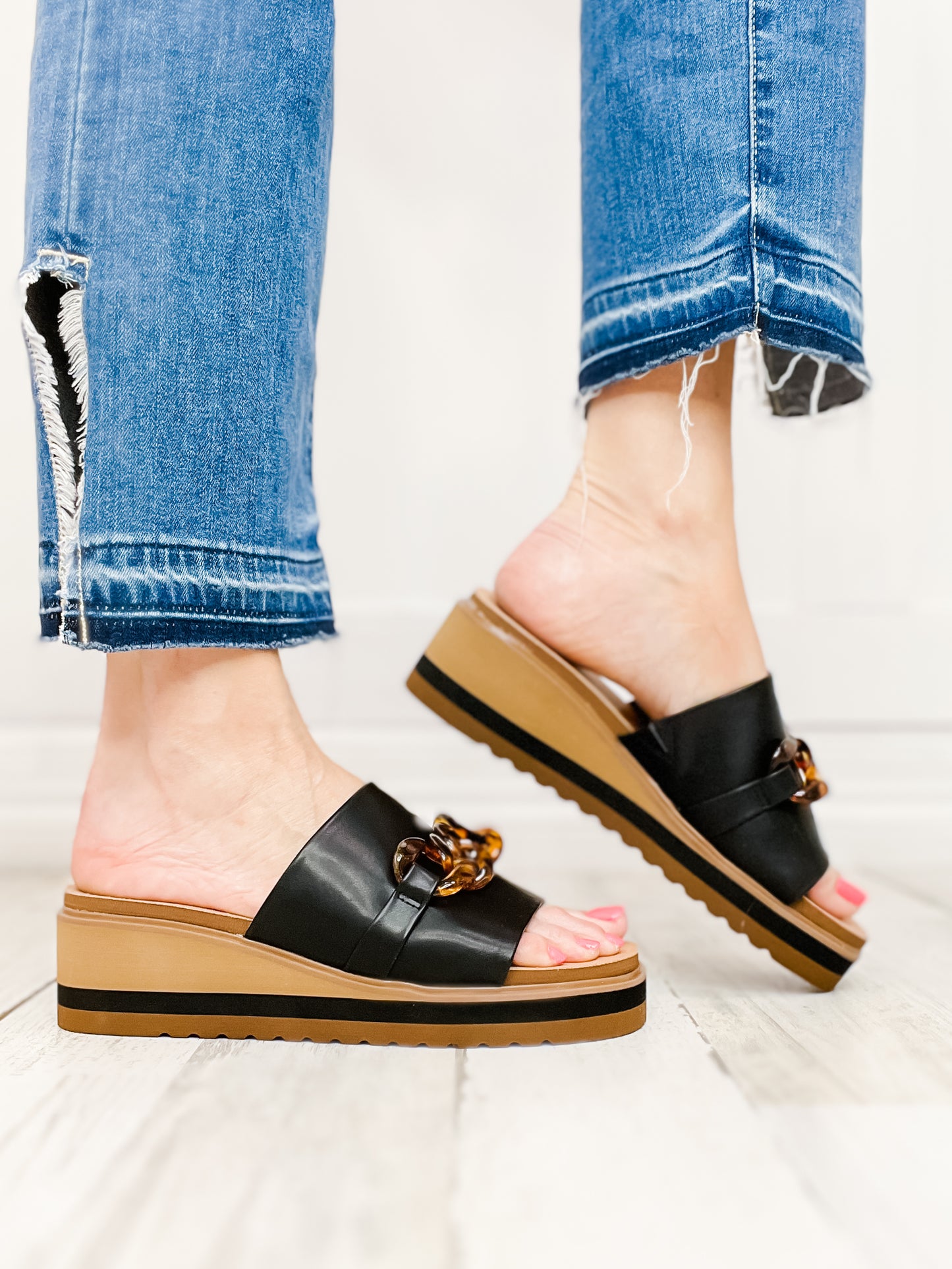 Yellowbox Alora Wedge Slide Sandals in Black