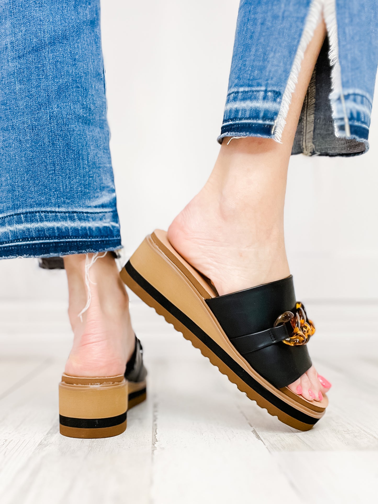 Yellowbox Alora Wedge Slide Sandals in Black