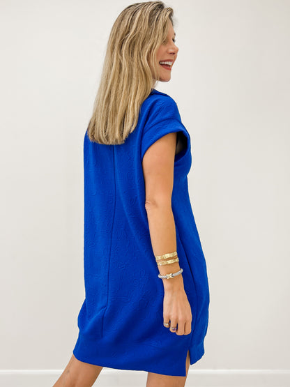 Portside Jacquard Fabric Dress with Zipper Neckline in ROYAL BLUE